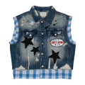 PATCHES CUT OFF PLAID DENIM VEST