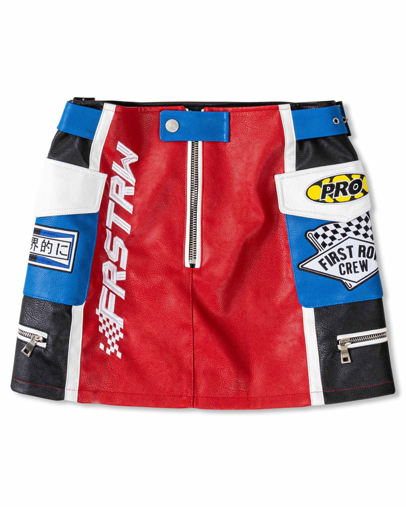 LEATHER RACING MINI CARGO SKIRT