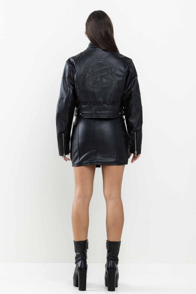 LEATHER RACING CROPPED JACKET