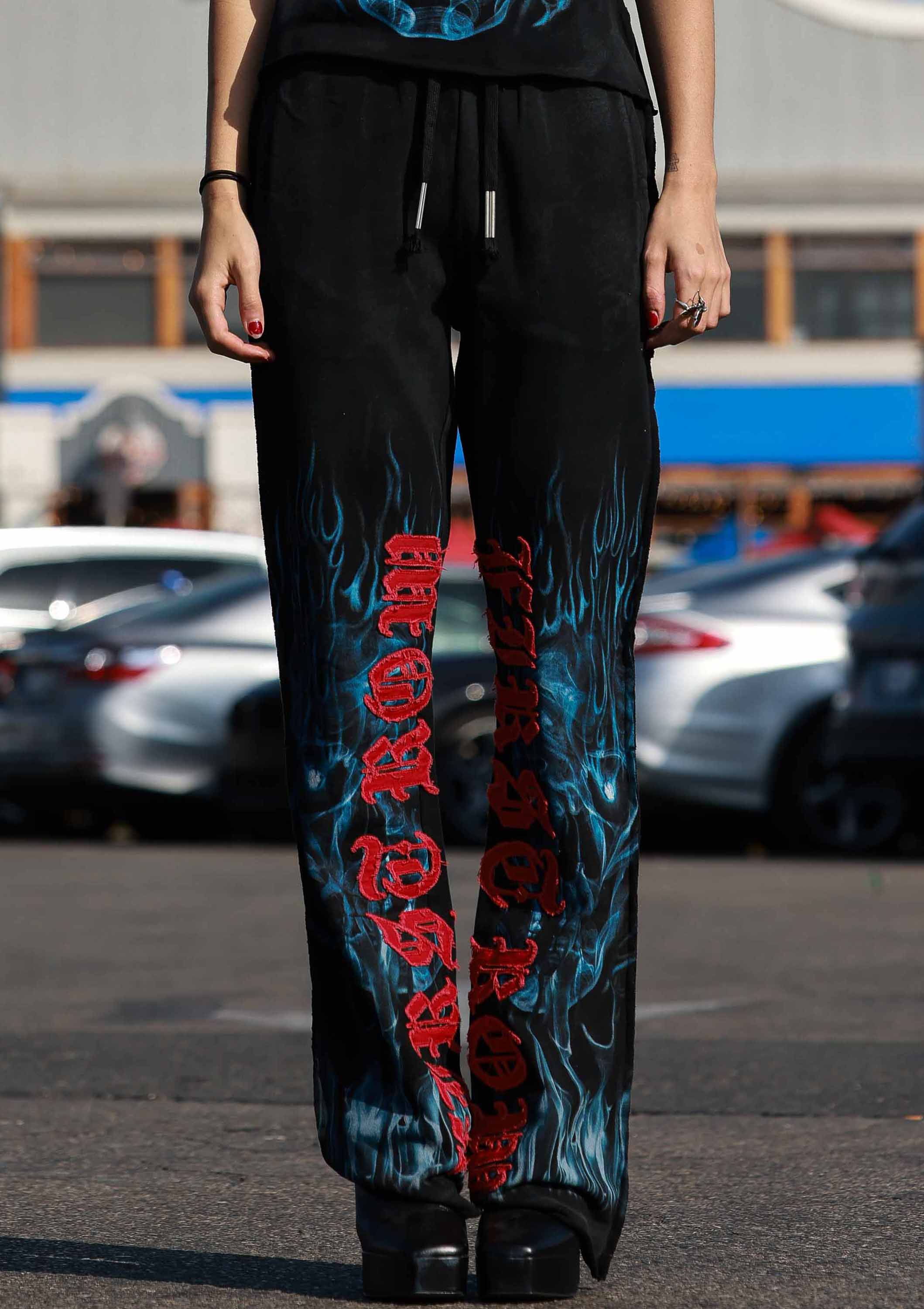 WAKE UP AND BE FIERCE FLAME APPLIQUE FLARE JOGGER