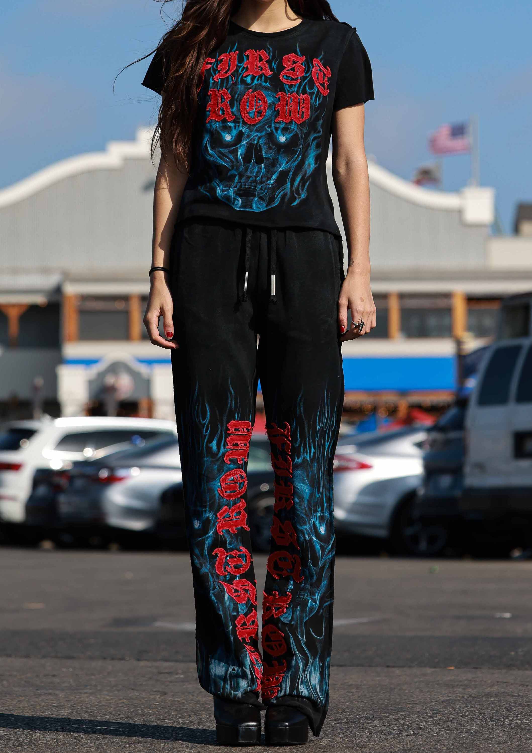 WAKE UP AND BE FIERCE FLAME APPLIQUE FLARE JOGGER