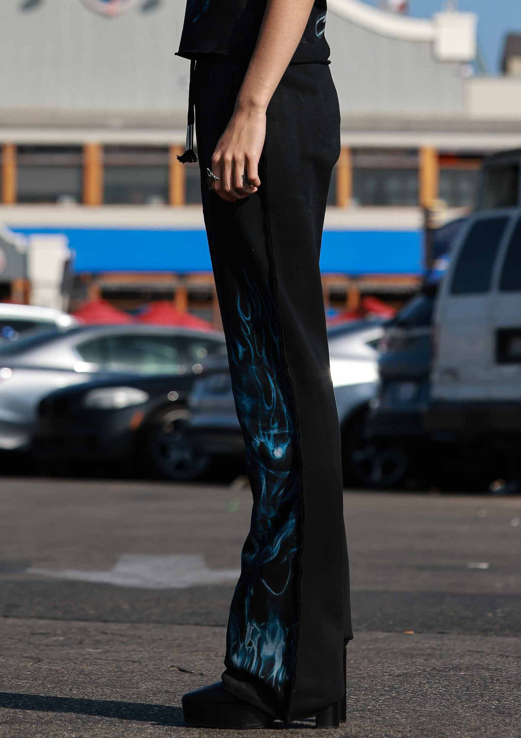 WAKE UP AND BE FIERCE FLAME APPLIQUE FLARE JOGGER