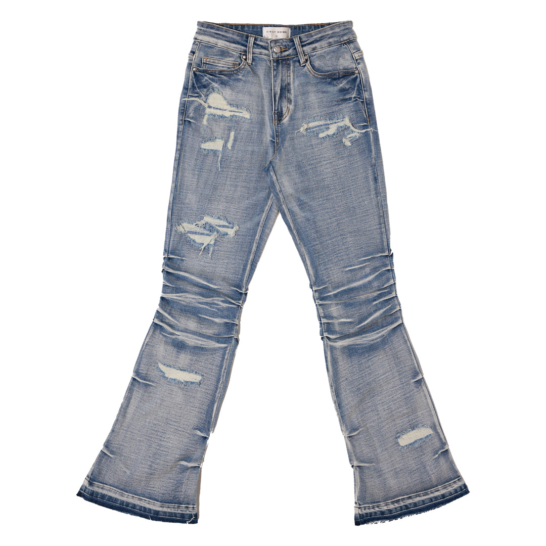 PLEATS DENIM FLARE PANTS