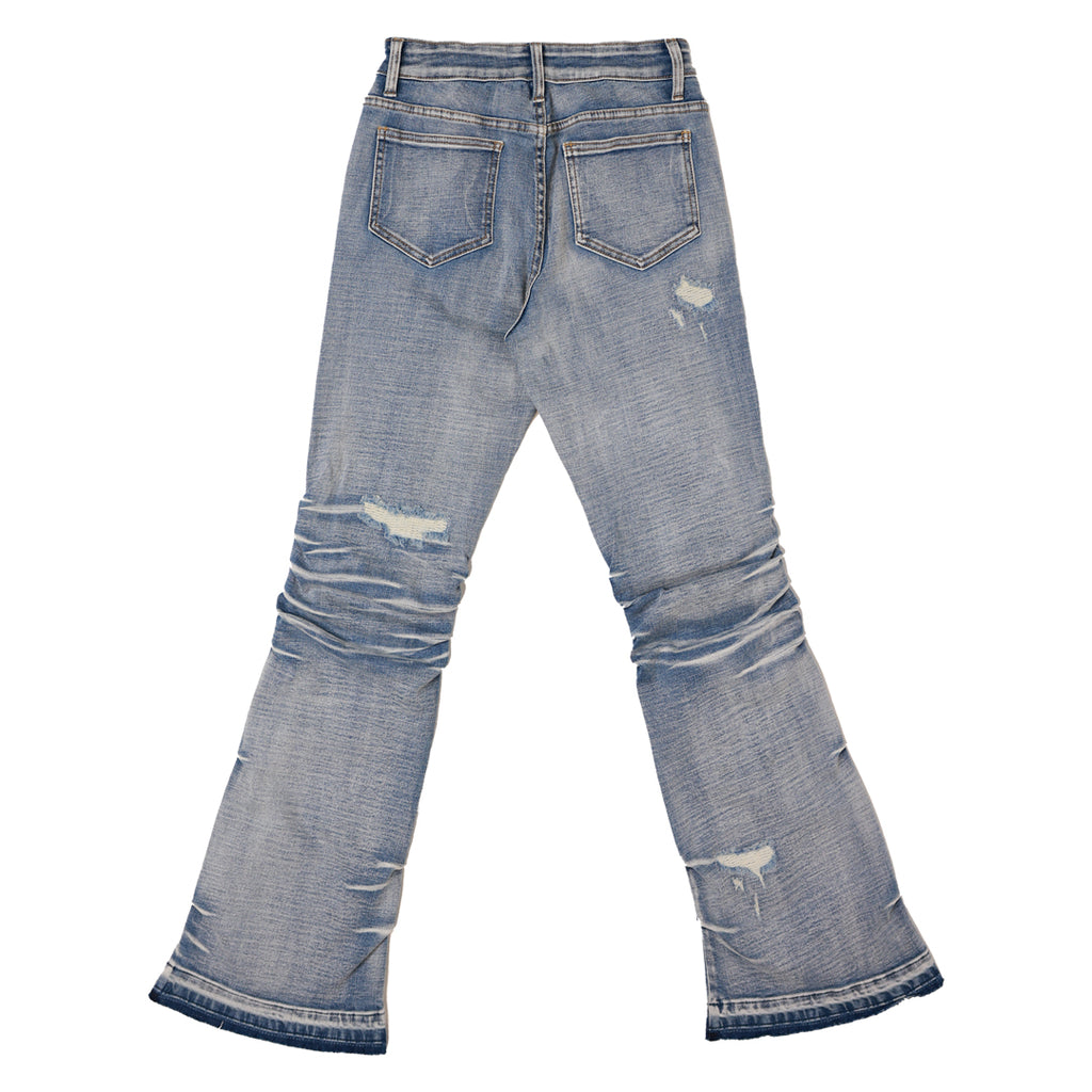 PLEATS DENIM FLARE PANTS