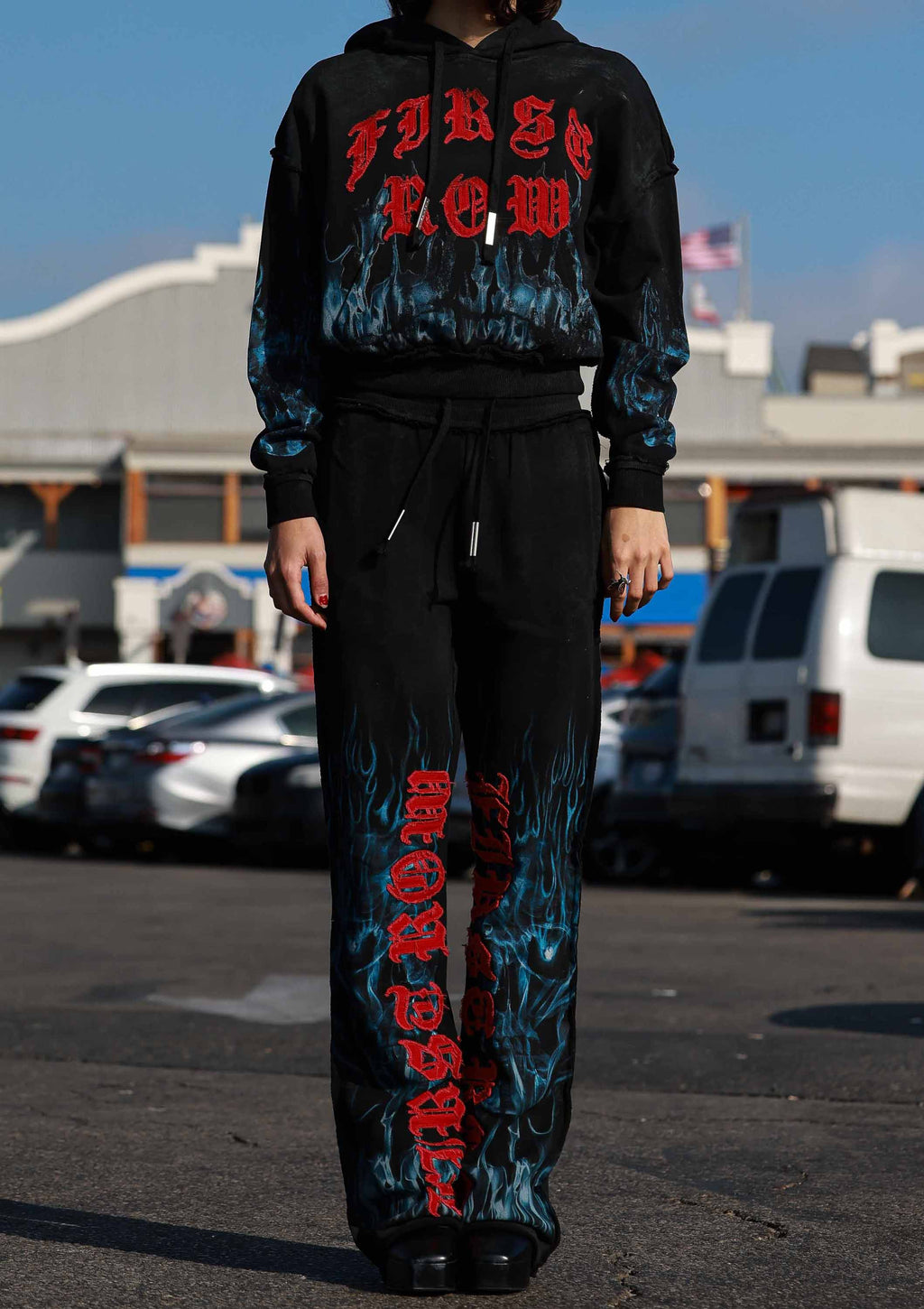 WAKE UP AND BE FIERCE FLAME APPLIQUE HOODIE