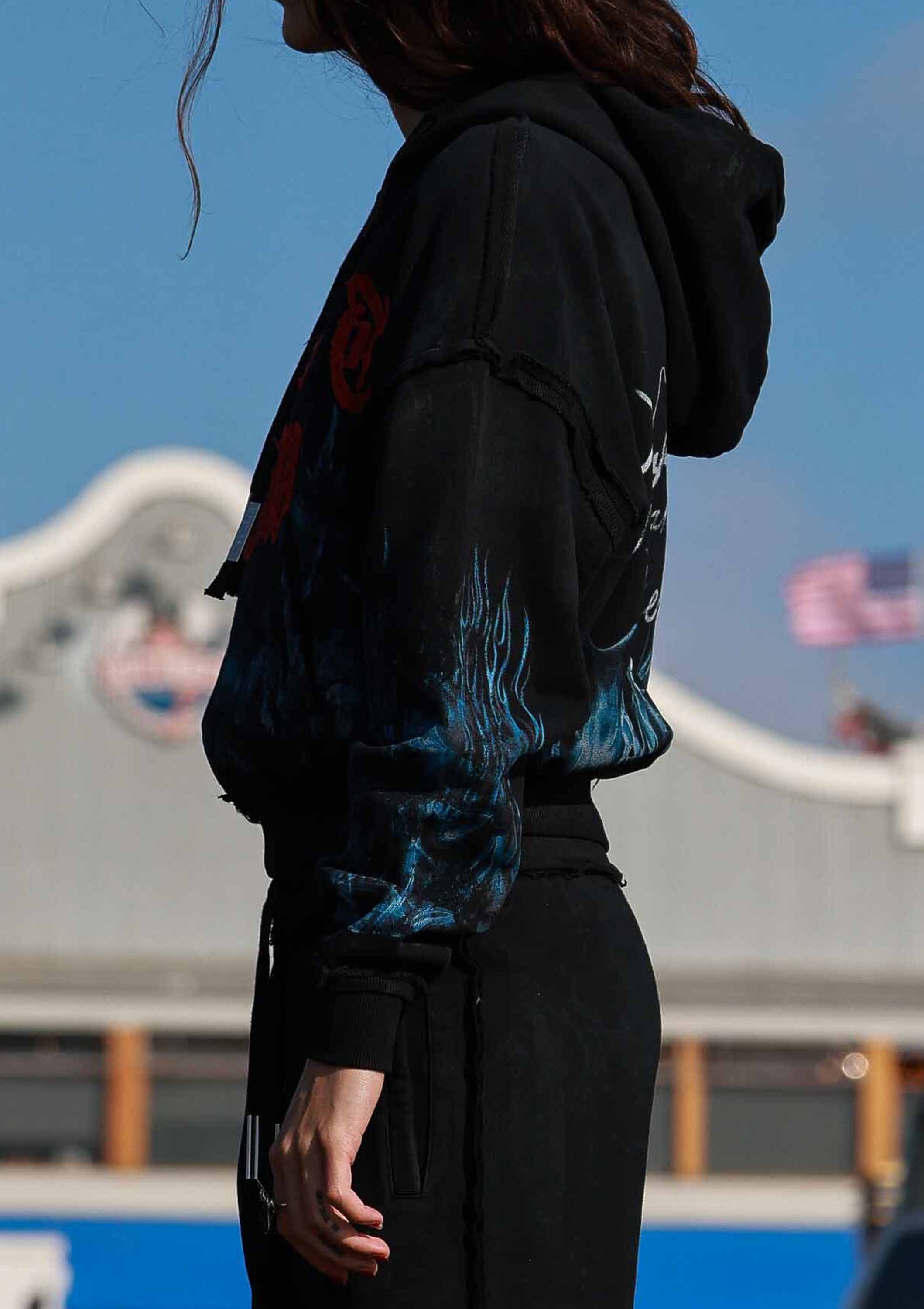 WAKE UP AND BE FIERCE FLAME APPLIQUE HOODIE