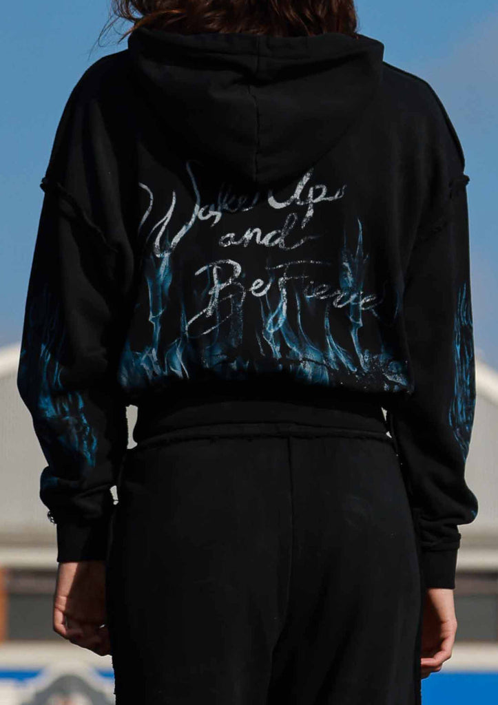 WAKE UP AND BE FIERCE FLAME APPLIQUE HOODIE