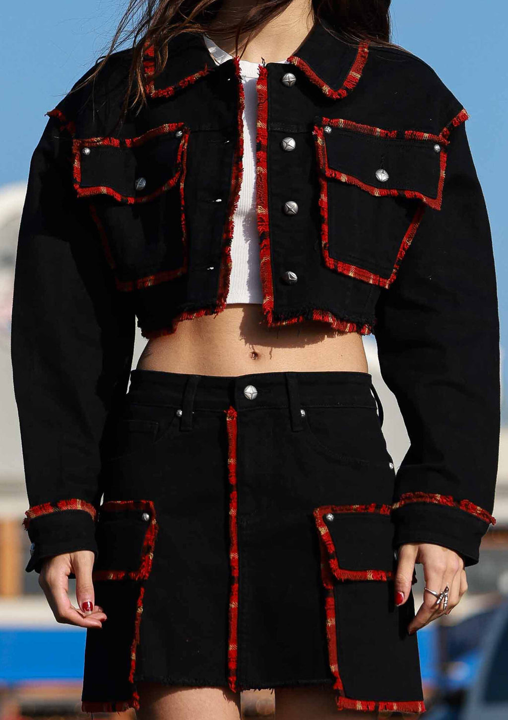 PLAID EDGE POINT CROP JACKET