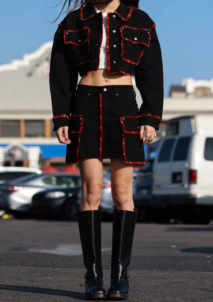 PLAID EDGE POINT CROP JACKET