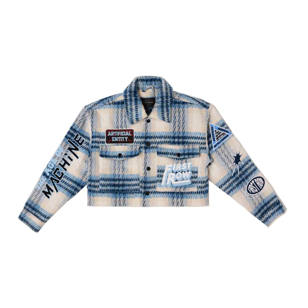POST HUMAN CROP WOOL PLAID SHACKET