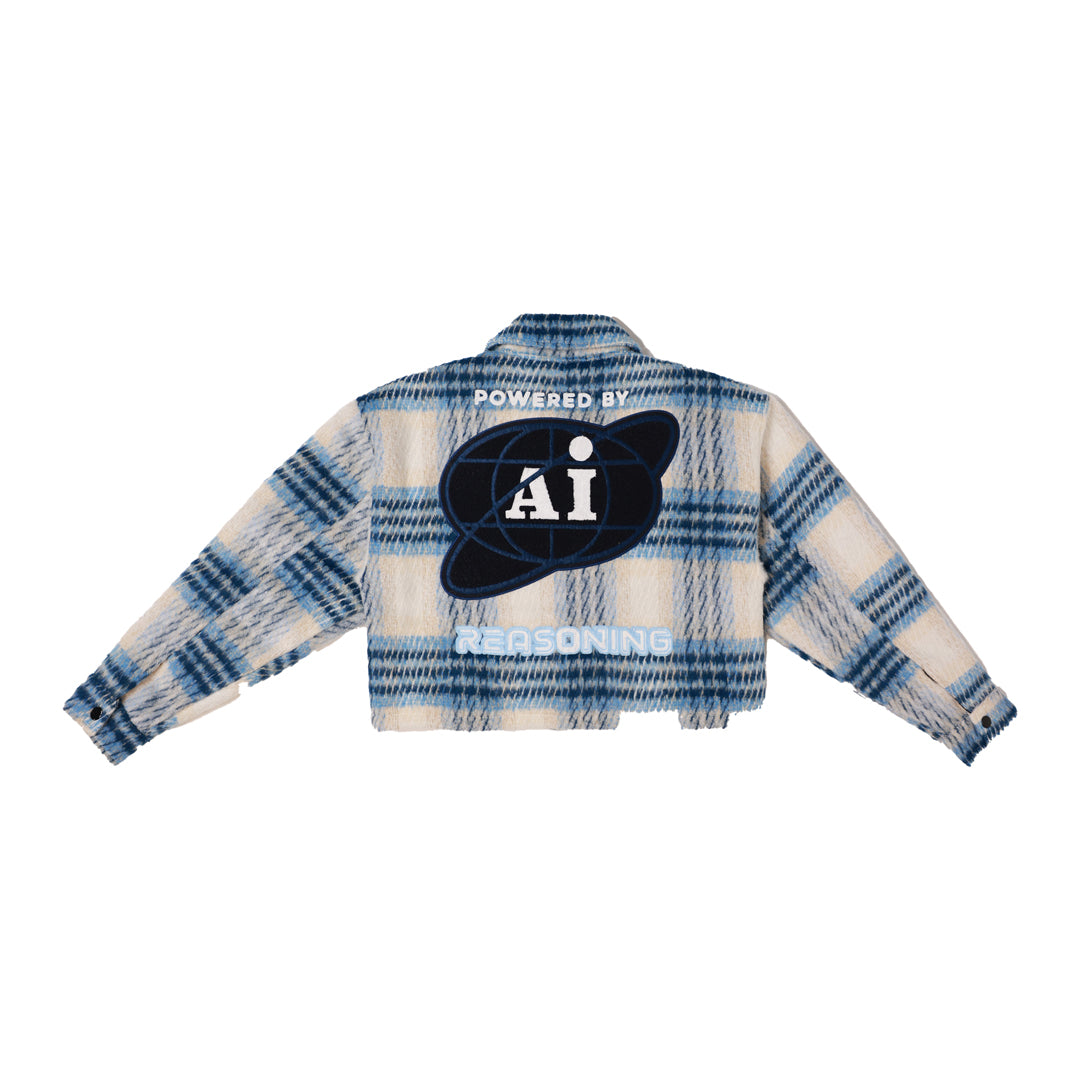 POST HUMAN CROP WOOL PLAID SHACKET