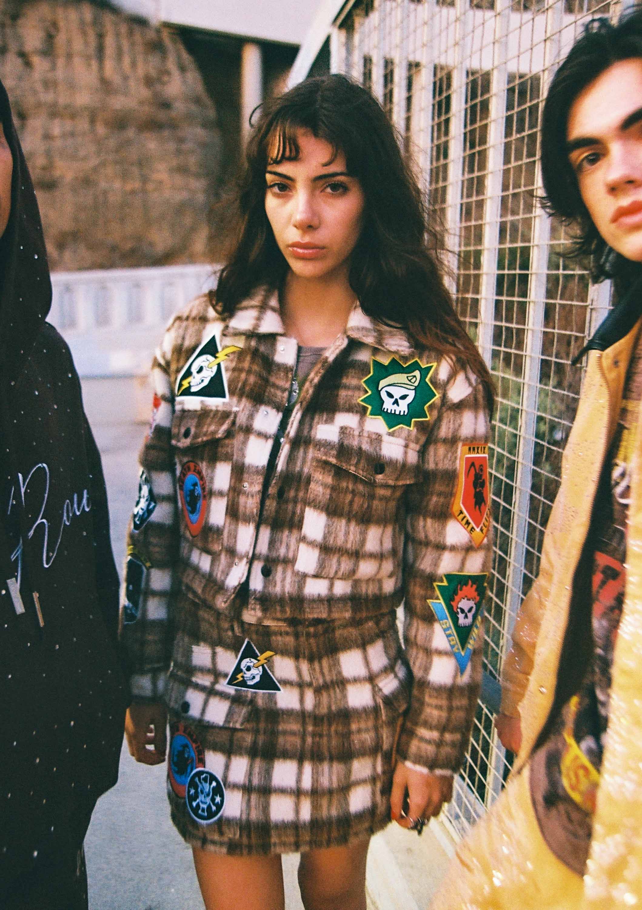 LOGO ALLOVER CROP WOOL PLAID SHACKET