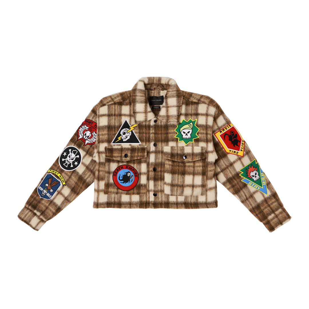 LOGO ALLOVER CROP WOOL PLAID SHACKET