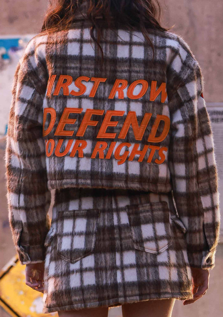 LOGO ALLOVER CROP WOOL PLAID SHACKET