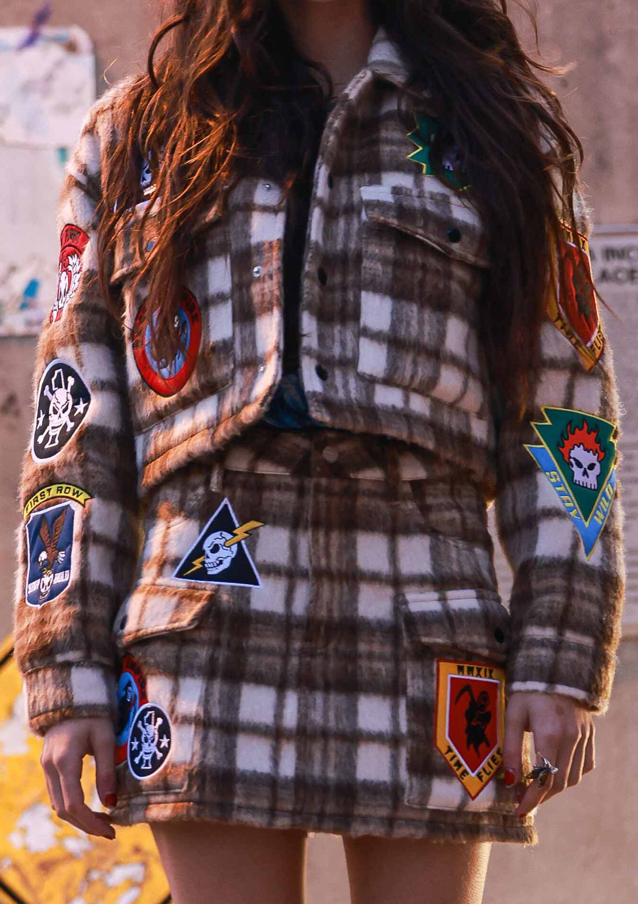 LOGO ALLOVER CROP WOOL PLAID SHACKET