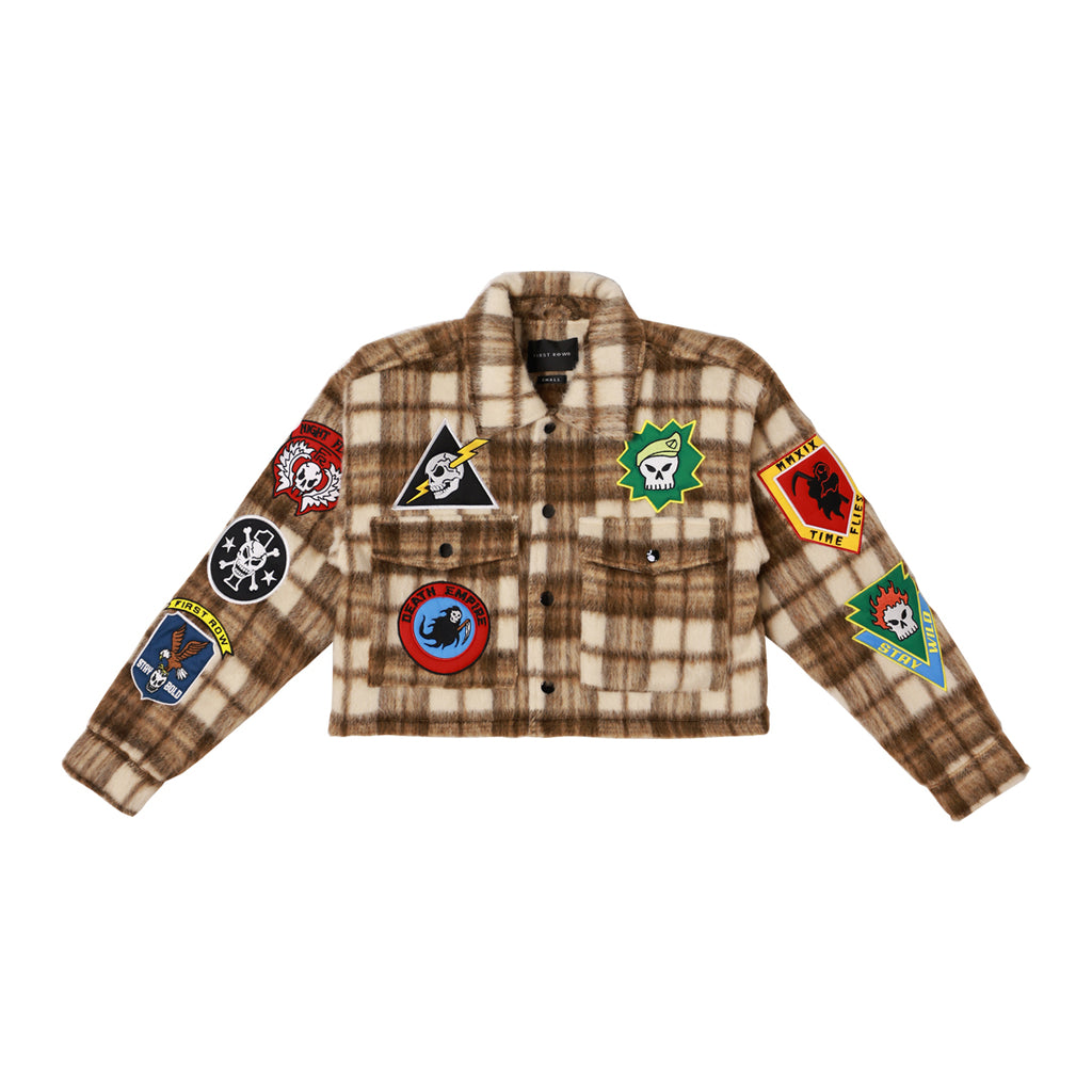 LOGO ALLOVER CROP WOOL PLAID SHACKET