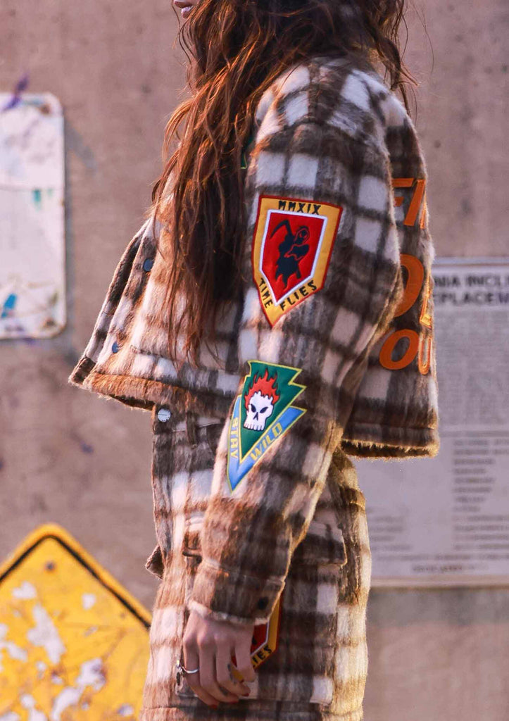 LOGO ALLOVER CROP WOOL PLAID SHACKET