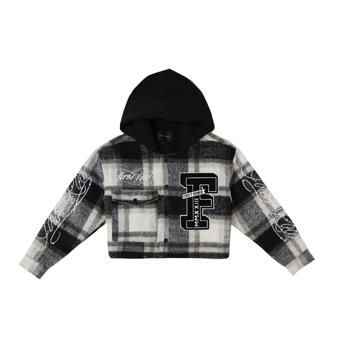 FR EMBLEM WOOL HOOD PLAID SHACKET