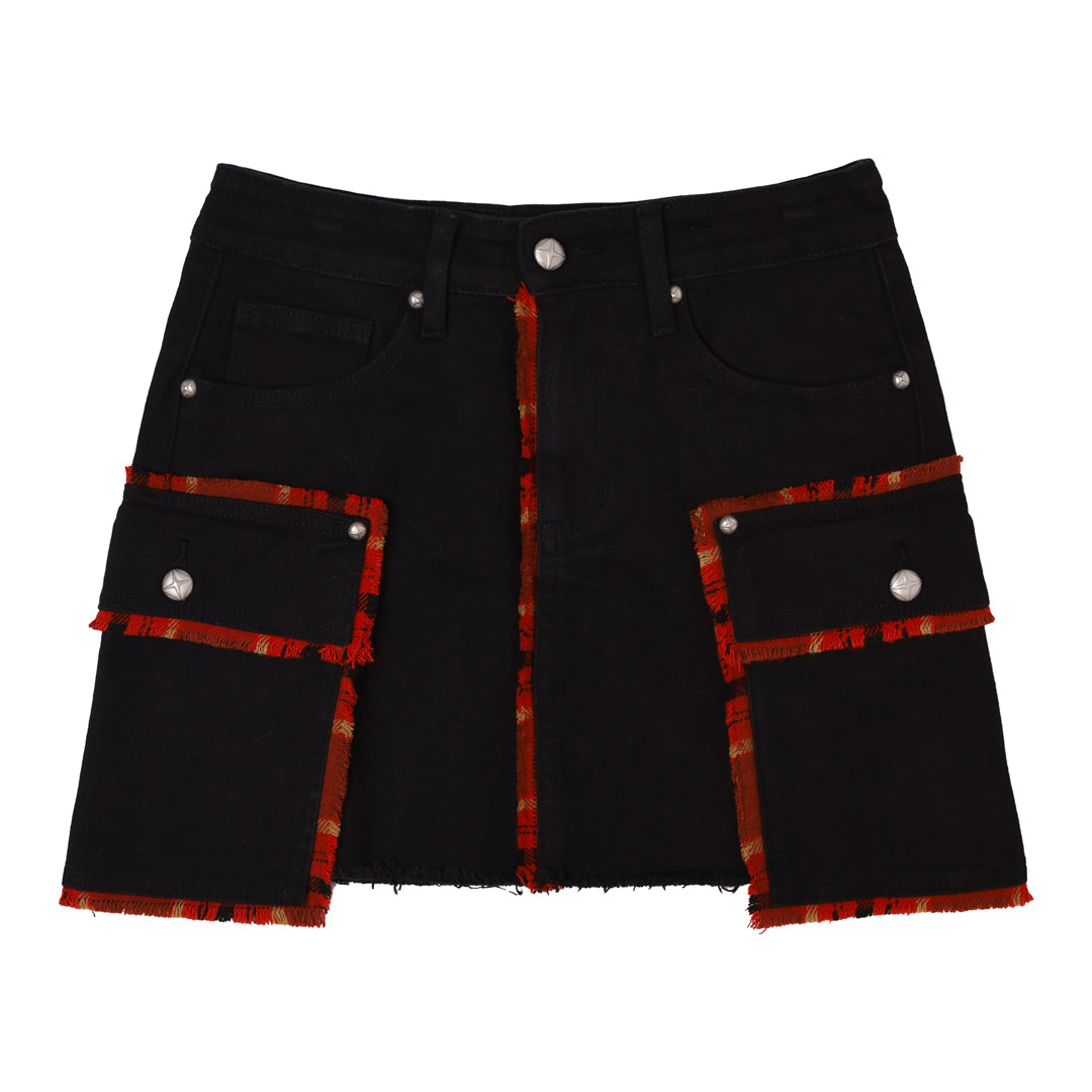PLAID EDGE POINT CARGO MINI SKIRT