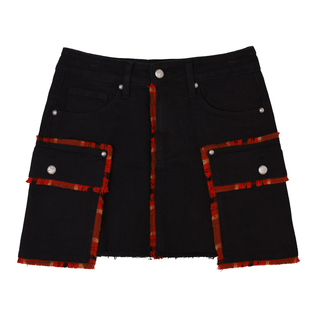 PLAID EDGE POINT CARGO MINI SKIRT