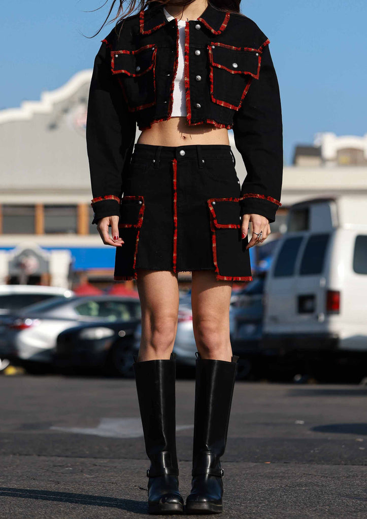 PLAID EDGE POINT CARGO MINI SKIRT