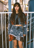 PLAID APPLIQUE POINT CARGO MINI SKIRT