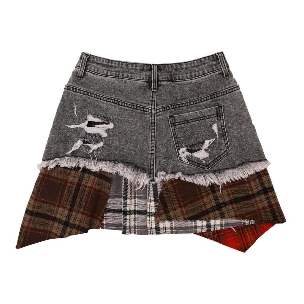 PLAID APPLIQUE POINT CARGO MINI SKIRT