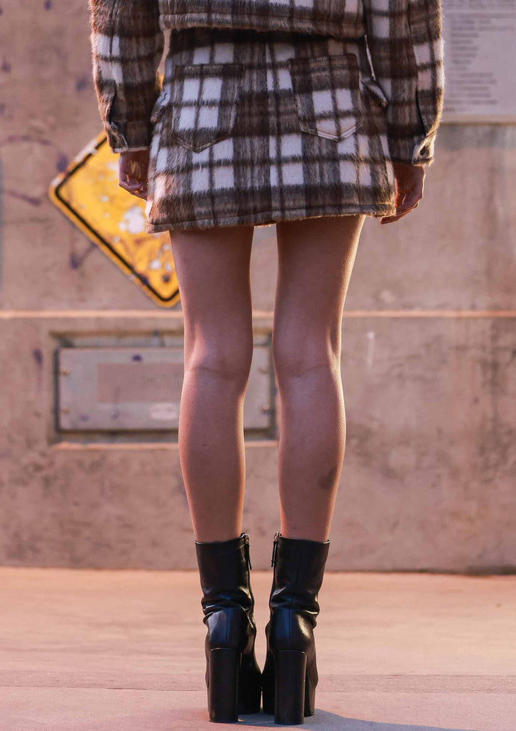 LOGO ALLOVER WOOL PLAID MINI SKIRT