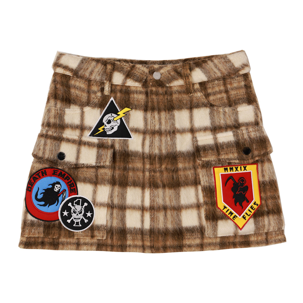 LOGO ALLOVER WOOL PLAID MINI SKIRT