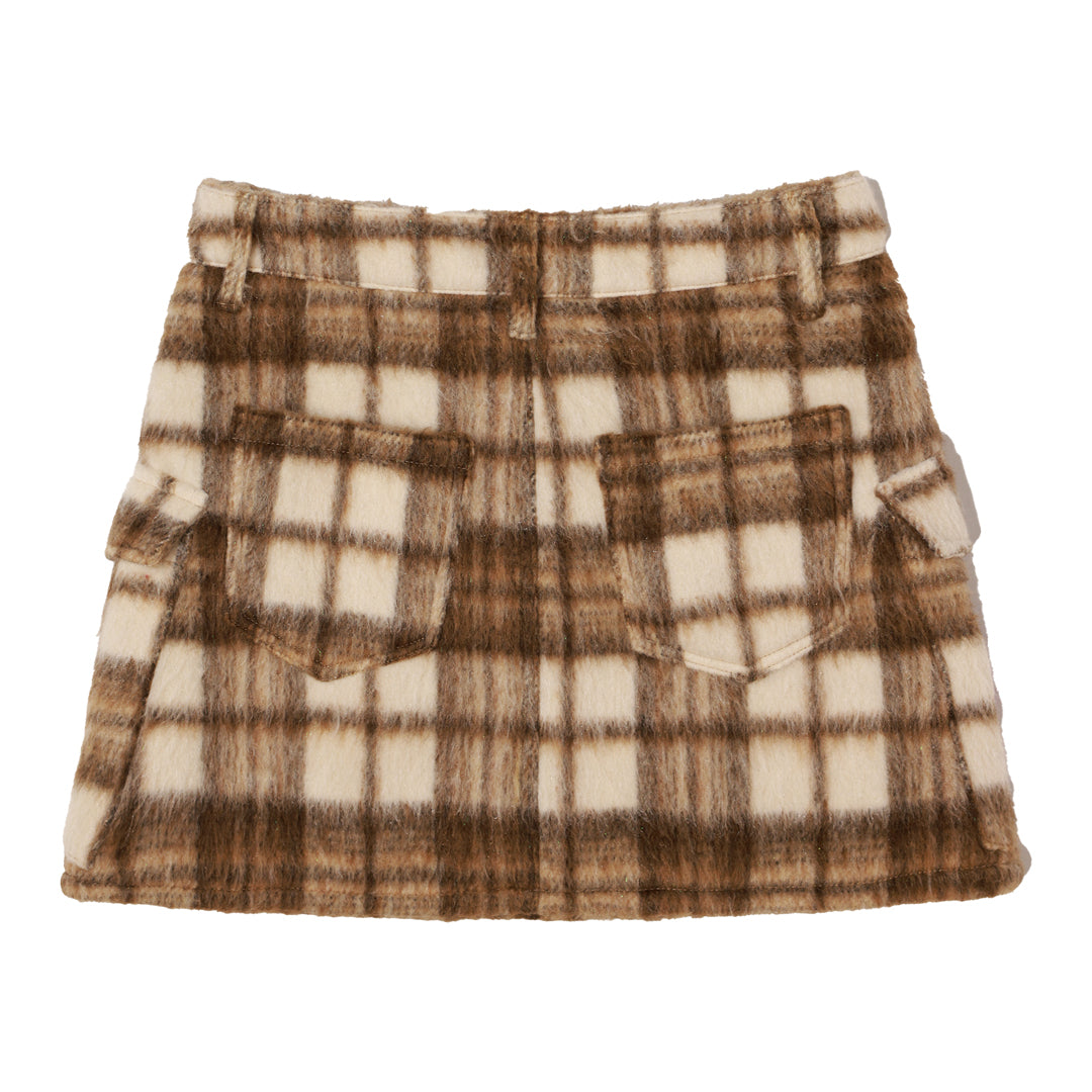 LOGO ALLOVER WOOL PLAID MINI SKIRT