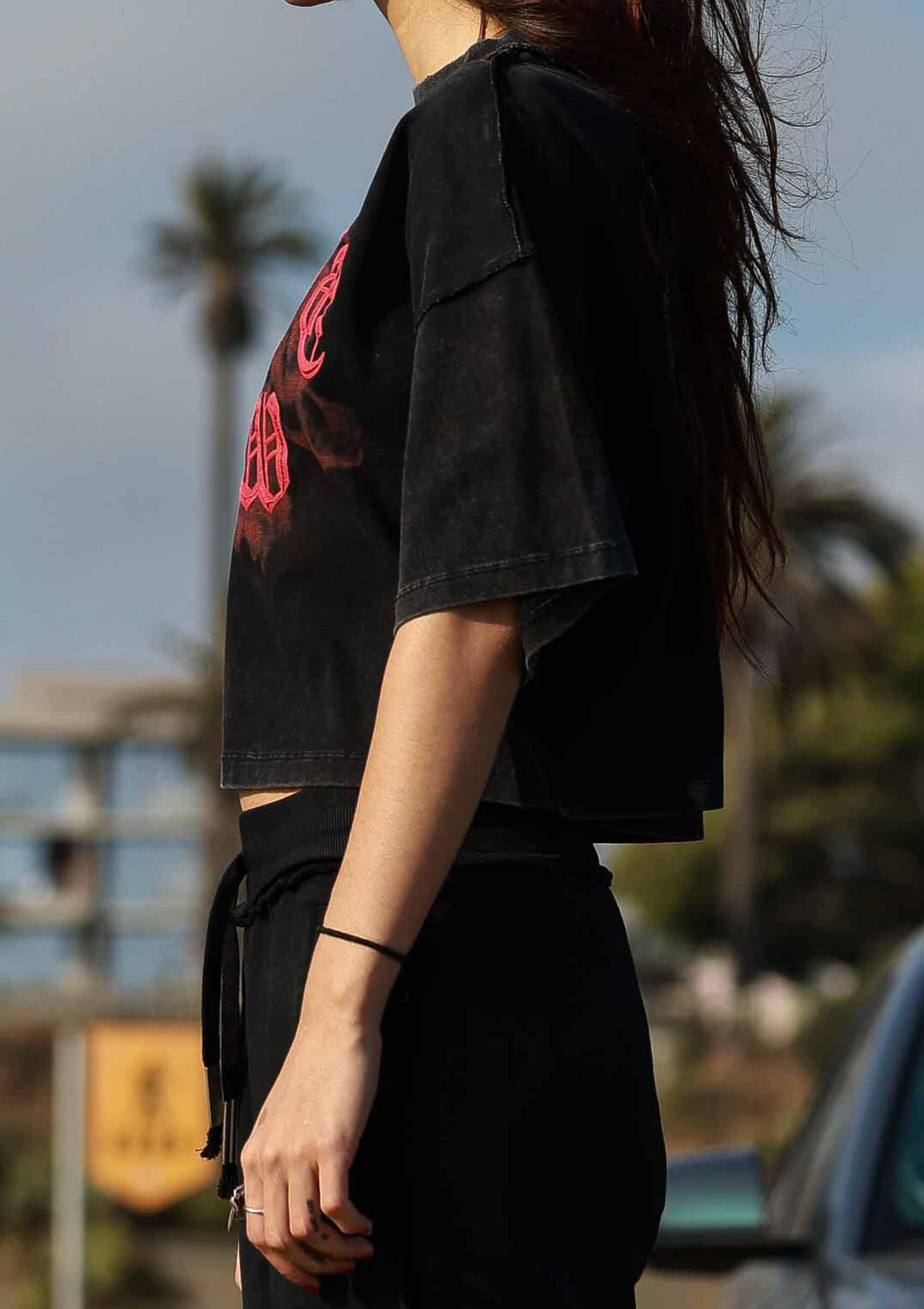 WAKE UP AND BE FIERCE FLAME CROP TEE