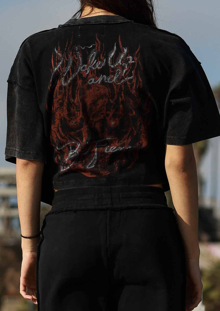WAKE UP AND BE FIERCE FLAME CROP TEE