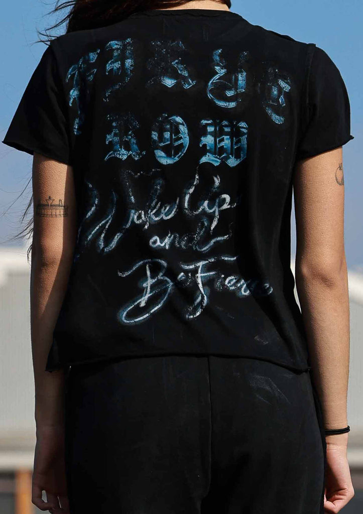 WAKE UP AND BE FIERCE FLAME APPLIQUE TEE