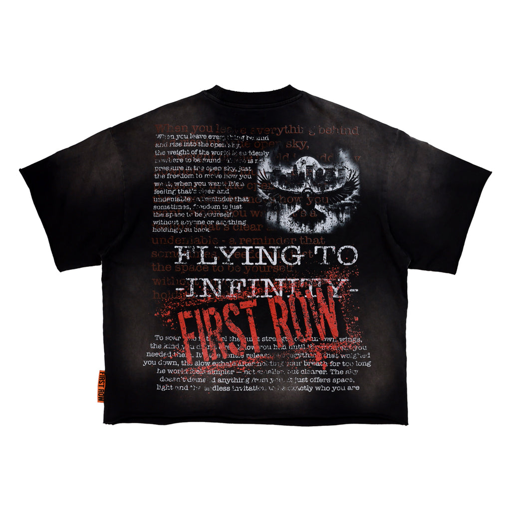 BREAKING NEWS FLYING TO INFINITY CROPPED TEE