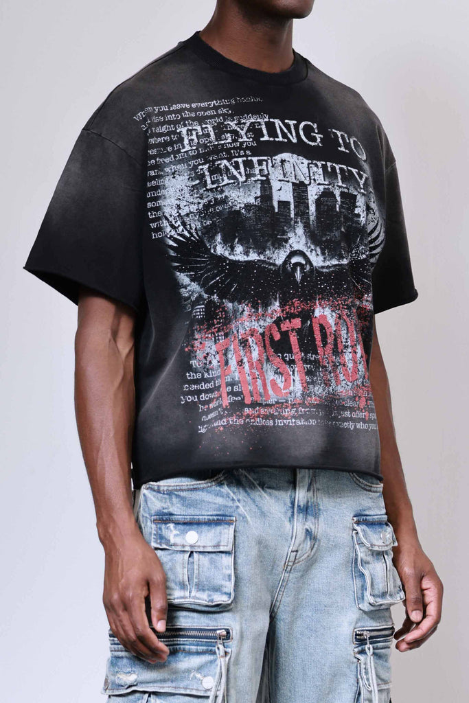 BREAKING NEWS FLYING TO INFINITY CROPPED TEE
