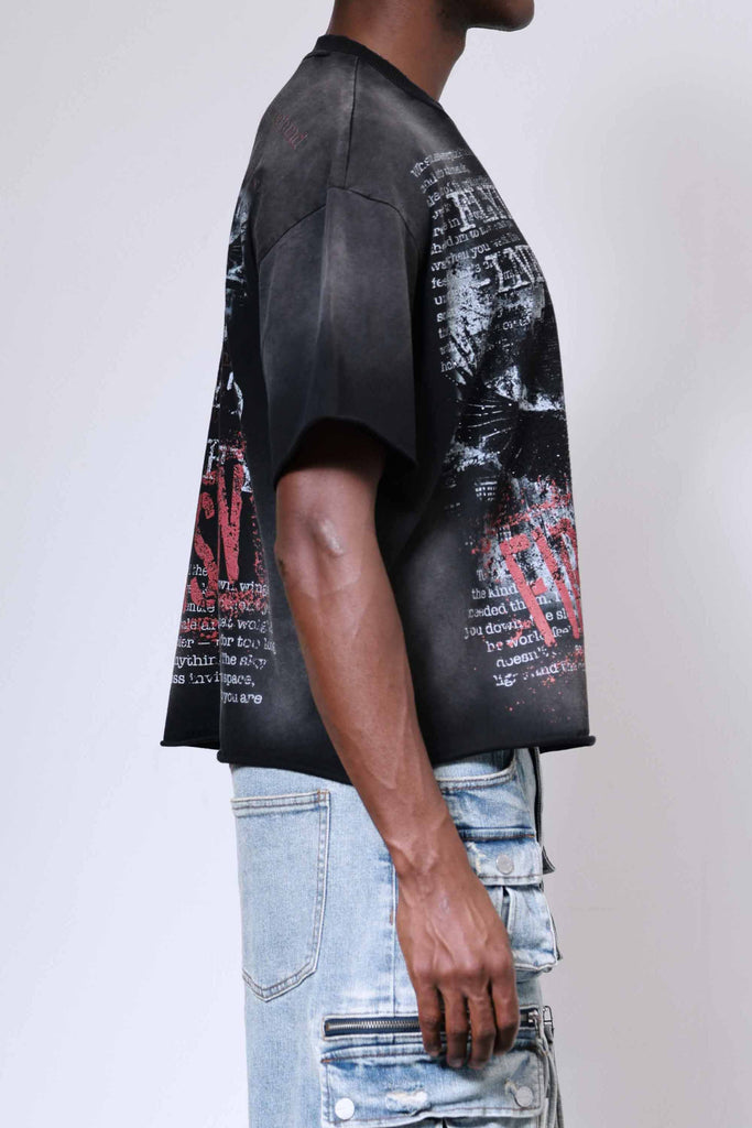 BREAKING NEWS FLYING TO INFINITY CROPPED TEE