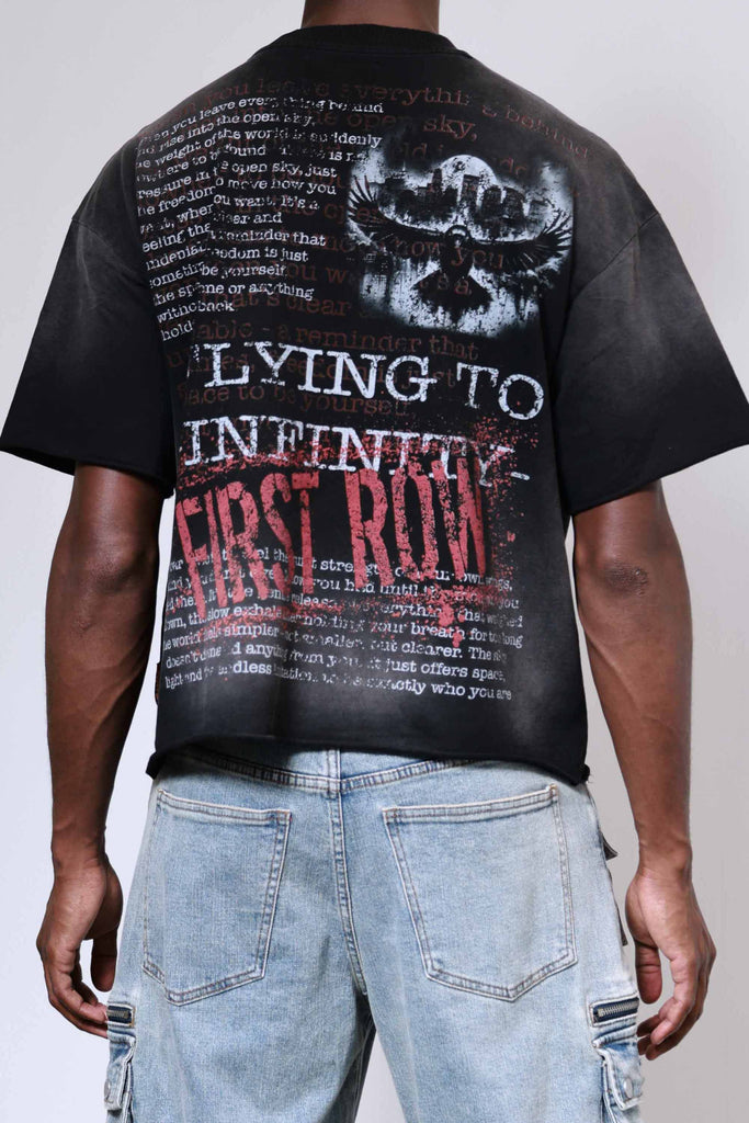 BREAKING NEWS FLYING TO INFINITY CROPPED TEE