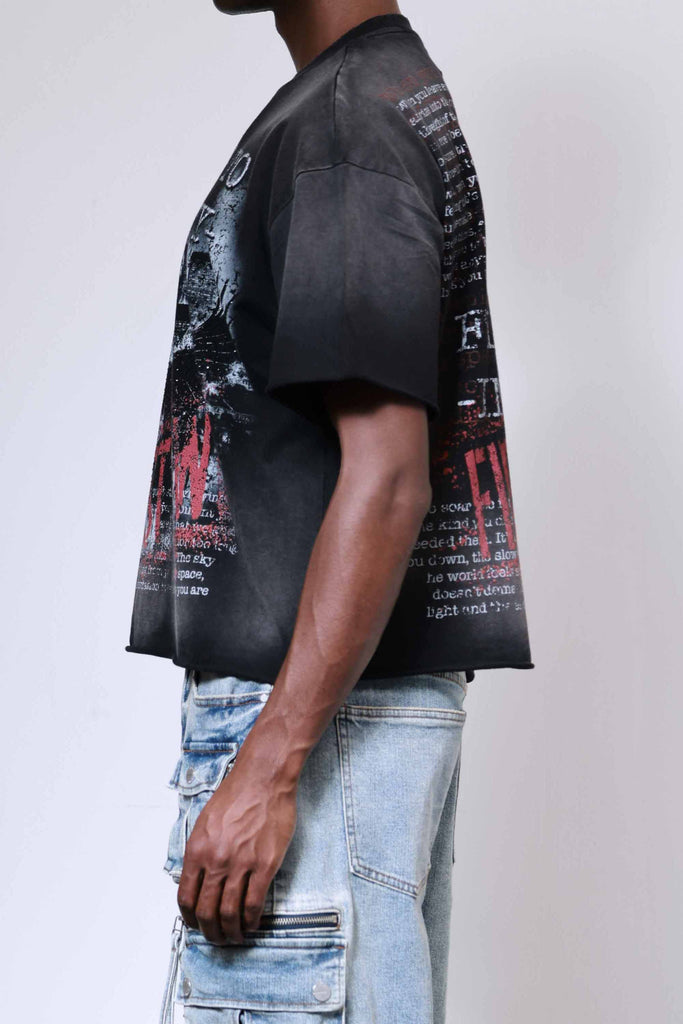 BREAKING NEWS FLYING TO INFINITY CROPPED TEE
