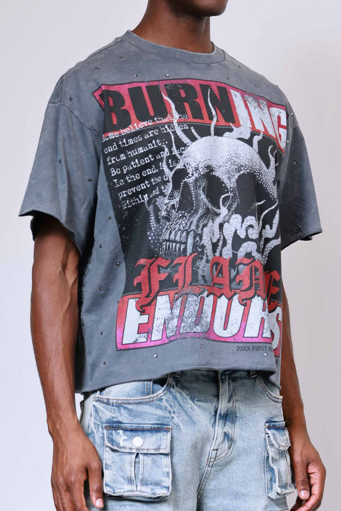 BREAKING NEWS BURNING FLAMES CROPPED TEE