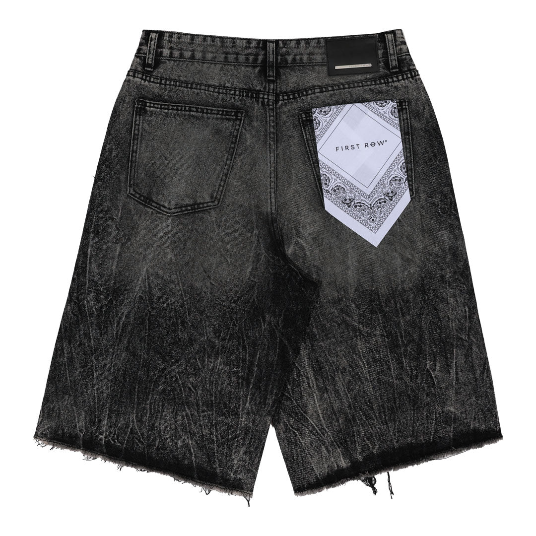 PATCHES CUT OFF PLAID DENIM JORTS
