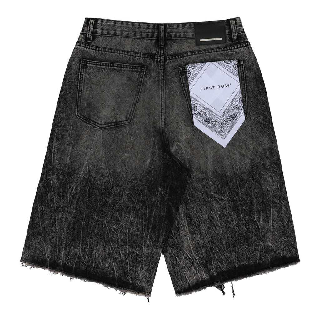 PATCHES CUT OFF PLAID DENIM JORTS