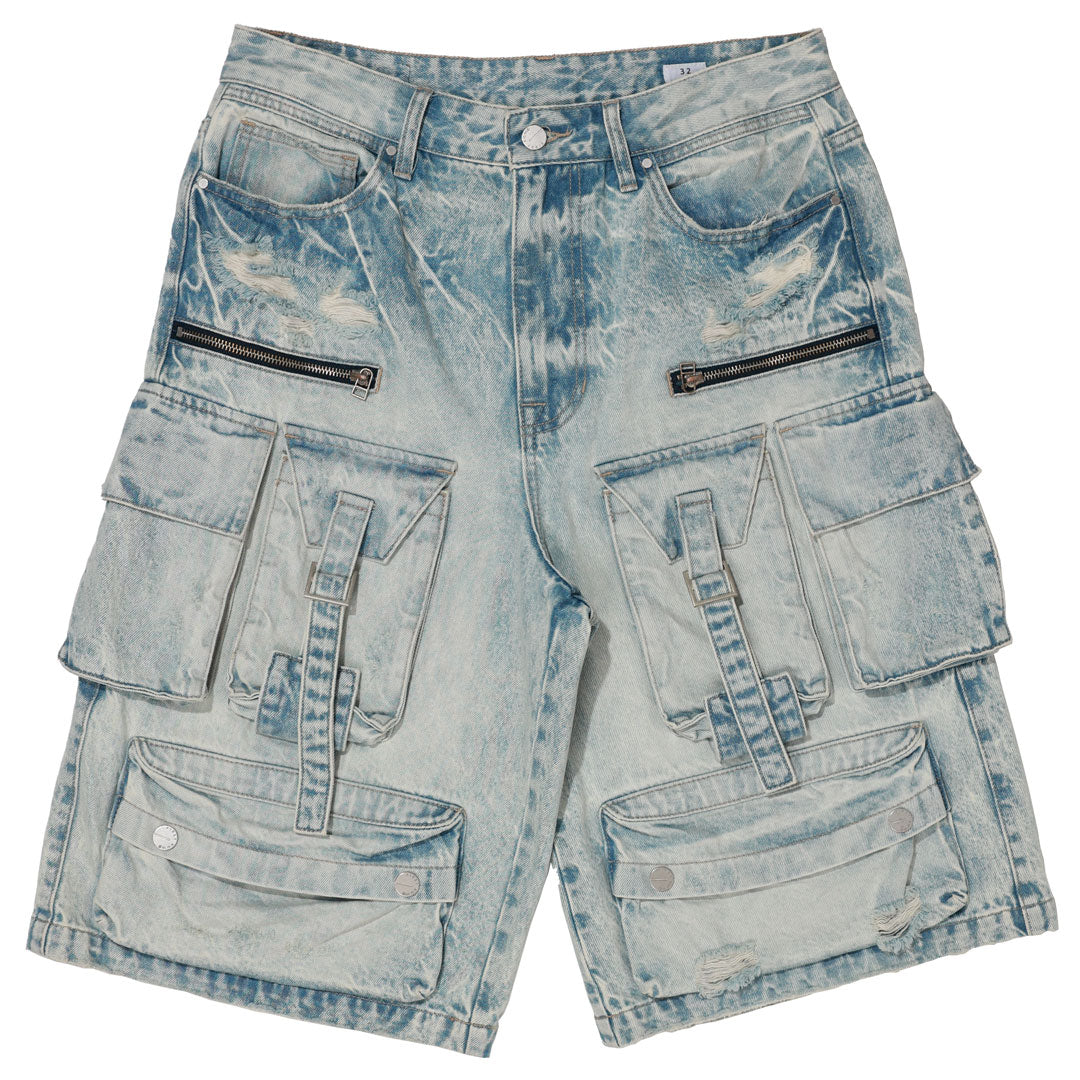 【in a row】Half Cargo Bermuda Denim Haru Cargo Denim Shorts - Premium Cargo Short Collection for