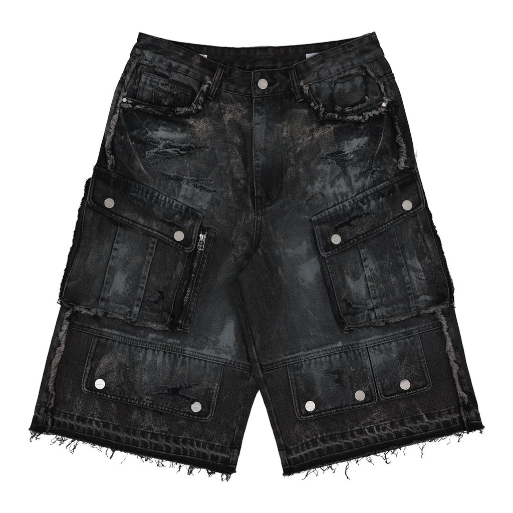 WASHED MULTI CARGO DENIM JORTS