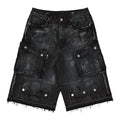 WASHED MULTI CARGO DENIM JORTS