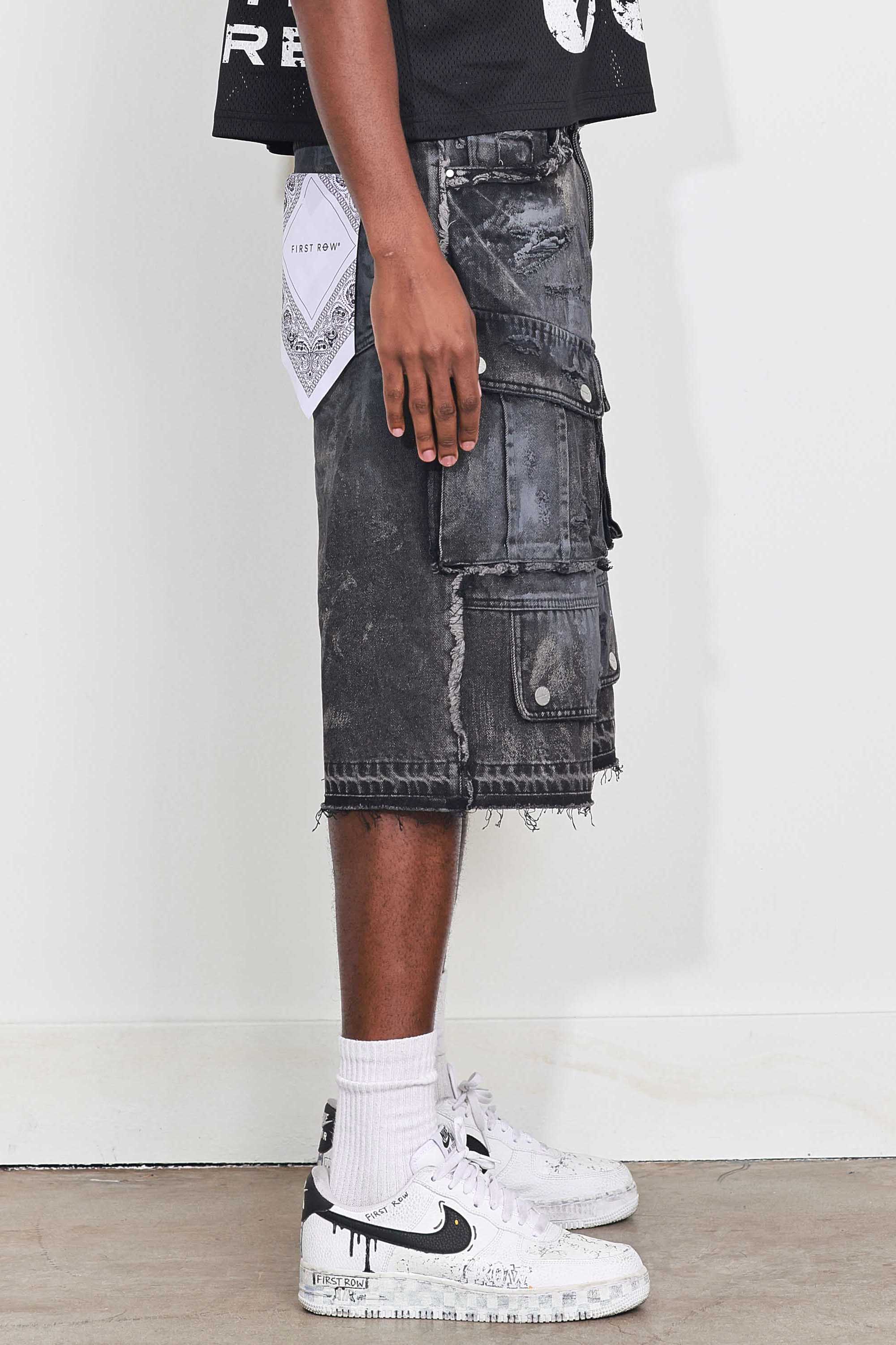WASHED MULTI CARGO DENIM JORTS