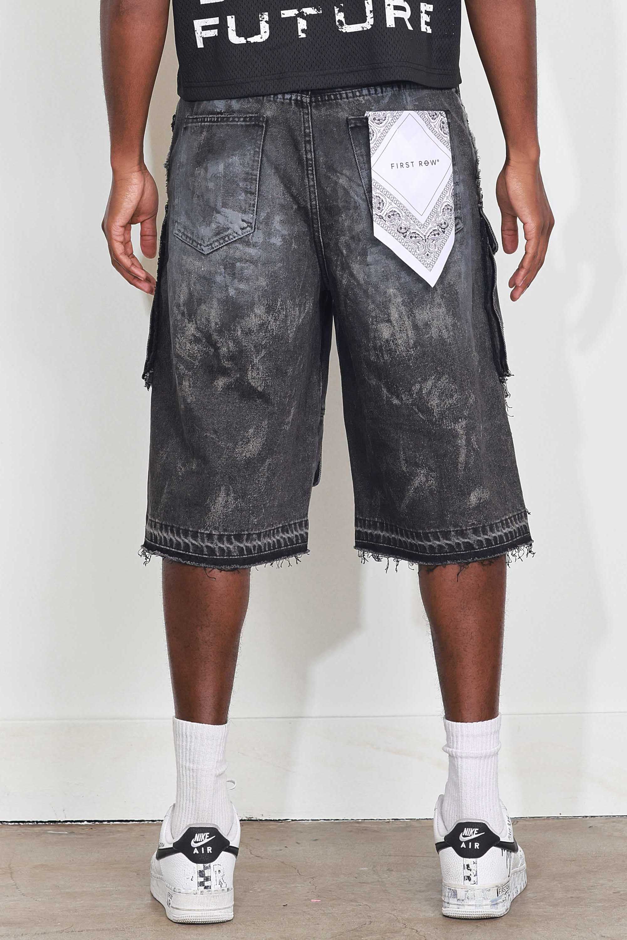 WASHED MULTI CARGO DENIM JORTS