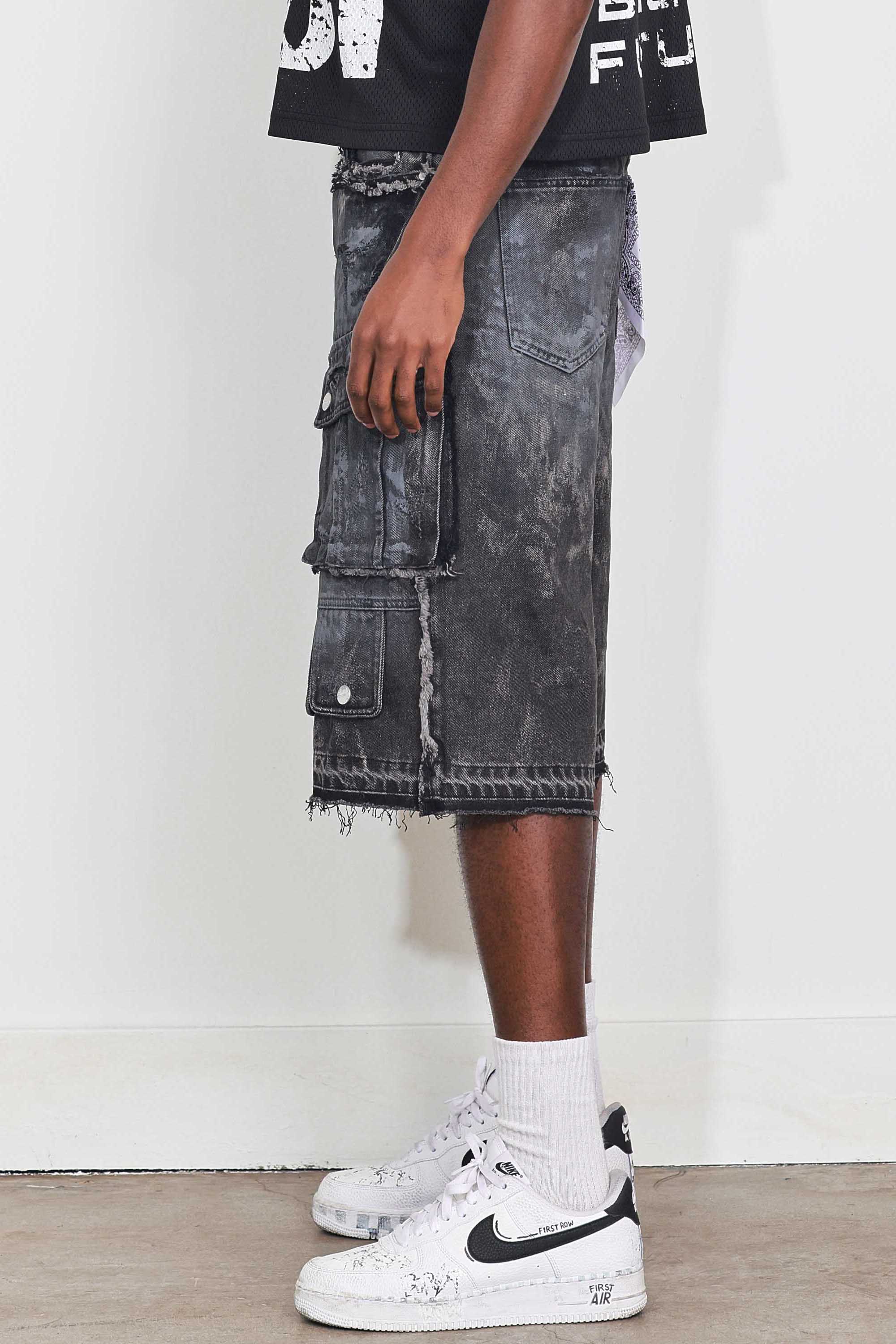 WASHED MULTI CARGO DENIM JORTS