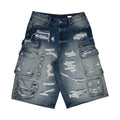 WASHED MULTI CARGO DENIM JORTS