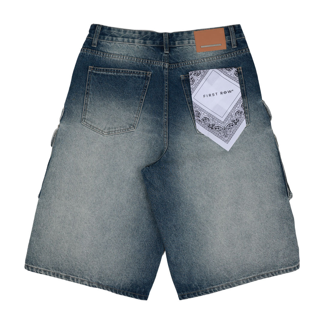 【in a row】Half Cargo Bermuda Denim Kruze Mens Cargo Combat Shorts Knee Length Cotton Denim Half