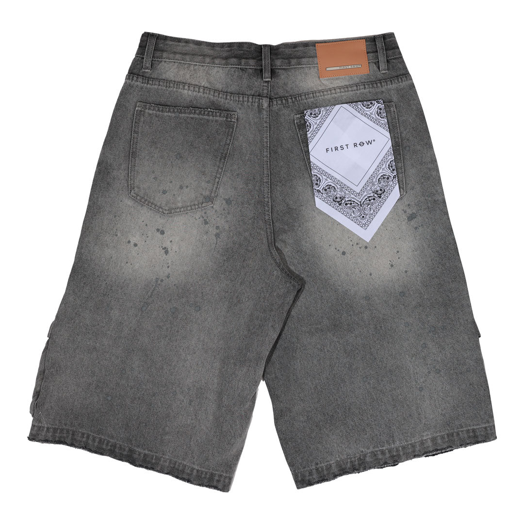 【KOOLOSET】Sand Washed Bermuda Cargo Denim Denim Stone Washed Cargo Shorts 30 Grey Drawstring Button